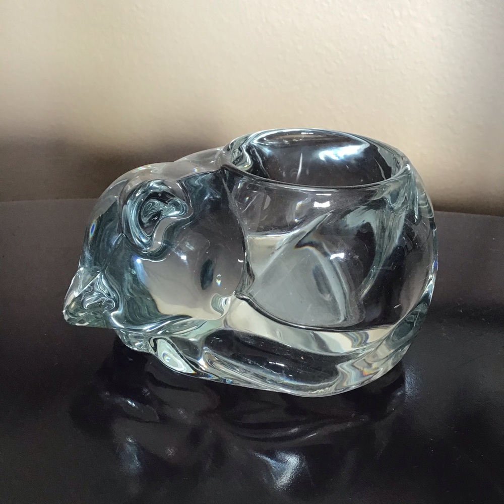 Indiana Glass Sleeping Cat Votive Candle Holder